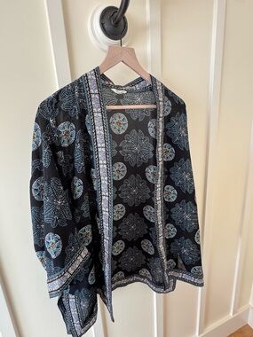 Womens Black Boho Open-Front Kimono Jacket cover up ladies clothing max studio M